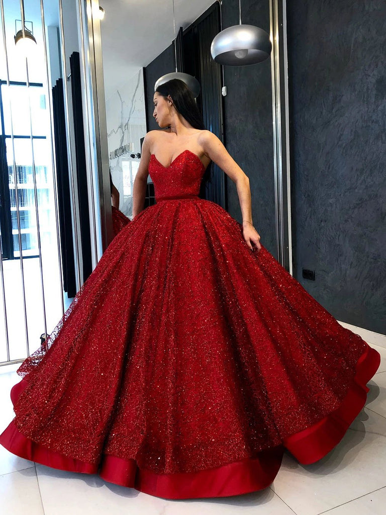 Burgundy Ball Gown Tulle Strapless Prom Dress with Satin Binding Hem